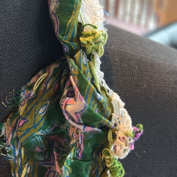Hand Crafted head scarf hat band antique silk lace embroidered Multi floral main image 7